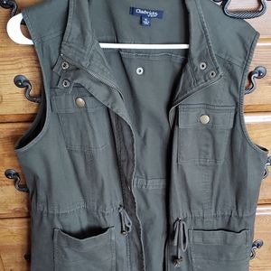 CHADWICKS Army Green Cinch Waist Sz XL Vest Chest Pockets EUC